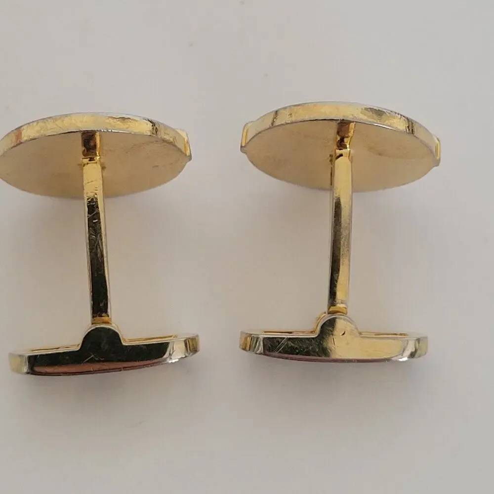 Givenchy Cufflinks Set Gold Silver Tone Logo Vintage Round Buttons Retro Whale